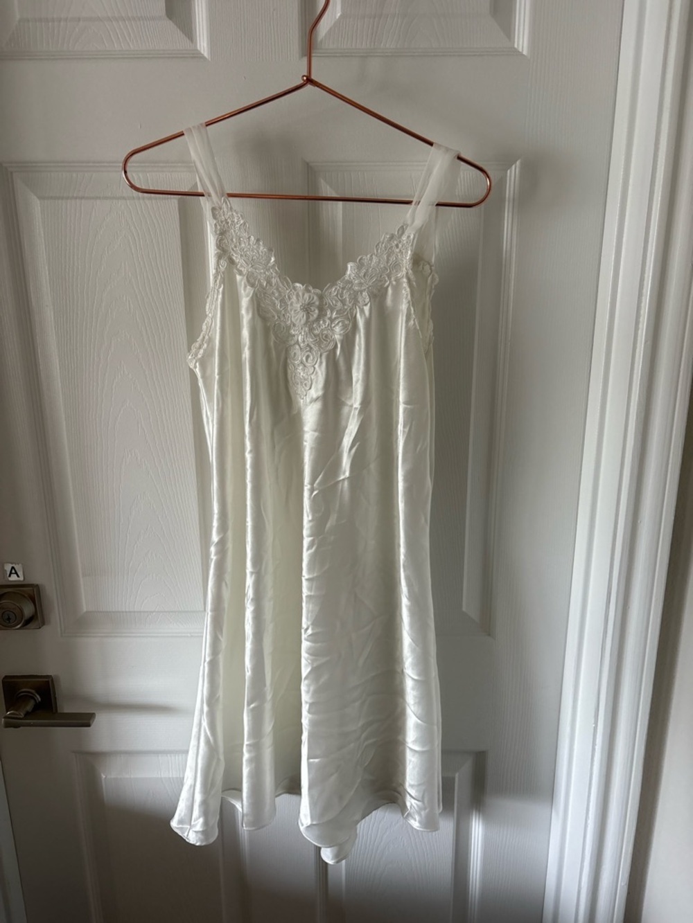 Vintage 80s 90s Alexandra Nicole Bridal White Satin Lace Slip Dress